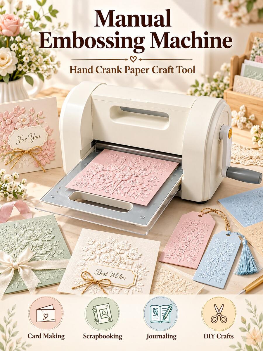 Manual Die Cutting Embossing Machine, 3 Inch (76mm) Hand Crank Manual Tool (Includes Die Plate), Compact And Portable Embossing Machine, Suitable For Scrapbooking, Card Making, Journaling, Invitation Making, DIY Christmas And Halloween Crafts, Perfect For Women's Handmade Gifts - Multicolor - View 1