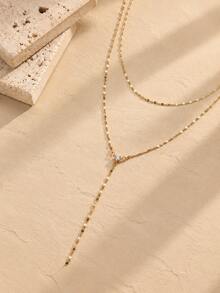 1pc Fashionable Personalized Gold Rhinestone Y-Shaped Necklace, Minimalist Thin Chain Long Tassel Dangle Collarbone Necklace, Elegant Women's Neck Jewelry Dress Accessory, Suitable For Dating, Wedding, Party, Holiday And Daily Commute, Perfect Gift - Gold - View 4