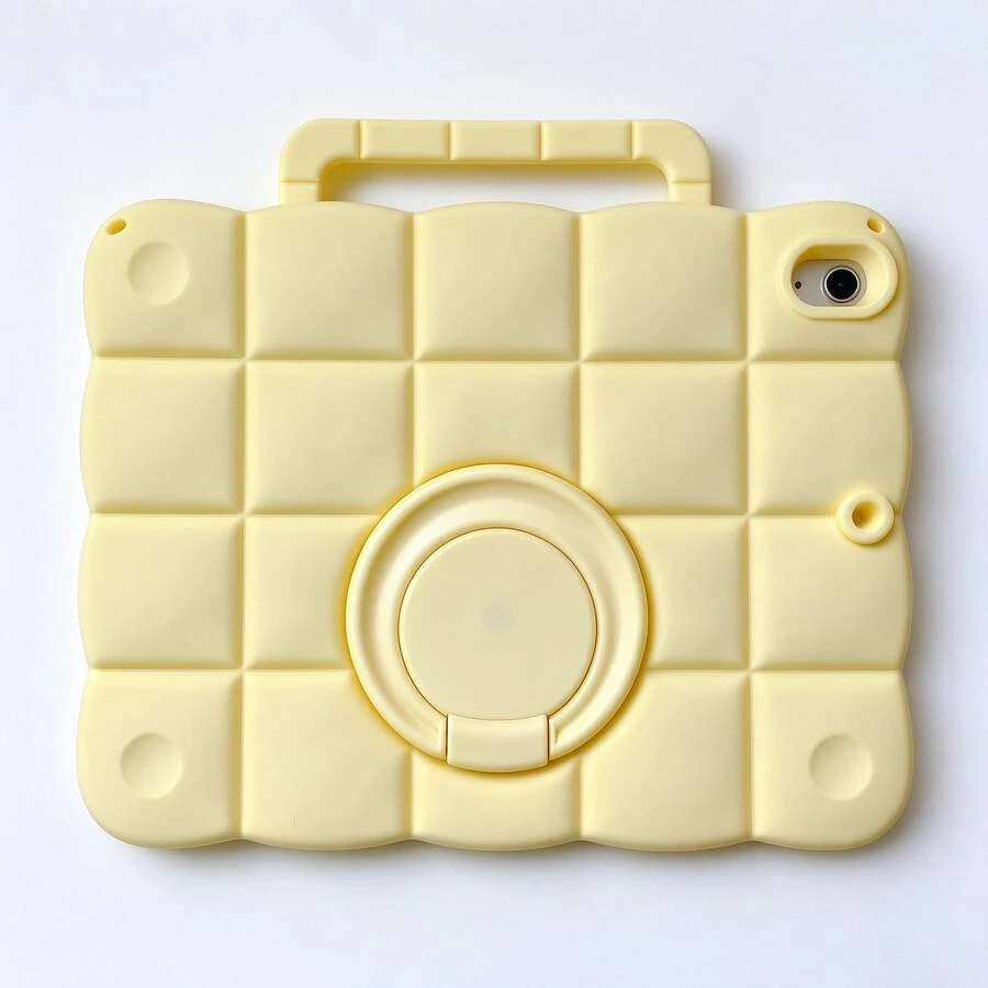 Soft Grid Silicone Tablet Case Compatible With Ipad, Portable Handle & 360° Rotating Kickstand, Anti-Drop Full Coverage Protective Cover, Multi-Color Ring, Fits All Generations - Multicolor - View 1