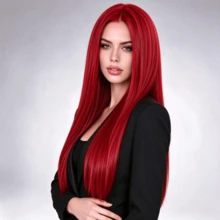 شعر مستعار طويل مستقيم أحمر للنساء بطول 28 بوصة، مظهر طبيعي، مناسب للارتداء اليومي، حفلات العطلات، الكوسبلاي - الأحمر - مشاهدة 4