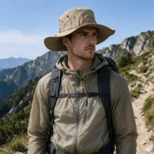 Unisex Western Cowboy Hat, Summer Outdoor Hiking Camping Waterproof Quick Dry Bucket Hat, Japanese Style Sun Protection Hat - Light Khaki - View 2