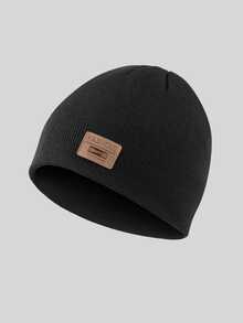 1pc Unisex Ribbed Knit Beanie With Vintage Logo Patch, Soft Elastic Warm, Suitable For Autumn/Winter Outdoor, Travel And Daily Wear - A - View 11