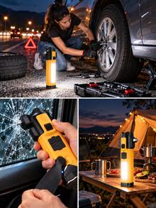 linterna de emergencia, linterna para auto, linterna multifuncional, linterna LED, linterna recargable,linterna emergencia auto,Linterna de Emergencia Multifuncional para Auto con , Cortador de Cinturón, Luz LED Lateral, Enfoque Ajustable, Luz de Advertencia, Panel Solar y Carga Tipo-C para Coche, - Rectangular - Ver 10
