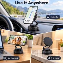 Magnetic Phone Holder, Suction Phone Mount, Car Phone Stand, Foldable Phone Holder, Vacuum Magnetic Base, 360° Rotation, Adjustable Viewing Angle, Aluminum Alloy, Compact Design For Car, Desk, Kitchen, Bathroom, Travel And Daily Use - Multicolor - View 7