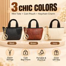1pc Mini Handbag Keychain, Zipper Coin Purse Pendant With Key Ring And Lobster Clasp, Mini Handbag Storage Bag For Coins, Keys And Small Items, Cute Women's Bag Accessory - Multicolor - View 1