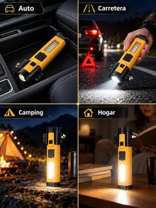 linterna de emergencia, linterna para auto, linterna multifuncional, linterna LED, linterna recargable,linterna emergencia auto,Linterna de Emergencia Multifuncional para Auto con , Cortador de Cinturón, Luz LED Lateral, Enfoque Ajustable, Luz de Advertencia, Panel Solar y Carga Tipo-C para Coche, - Rectangular - Ver 4