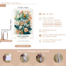 1-Piece Plant And Flower Poster, Printed On Turquoise And Peach Canvas, Vintage Art And Craft Style Wall Decoration.(Optional Frame) - A - View 17