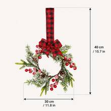 1pc Snowy Christmas Wreath With Bow And Long Hanging Strap, Green Foliage And Red Berries Holiday Wreath, Suitable For Door, Wall, Window, Cabinet, Entryway, Farmhouse Style Home And Winter Christmas Decor - Multicolor - View 13