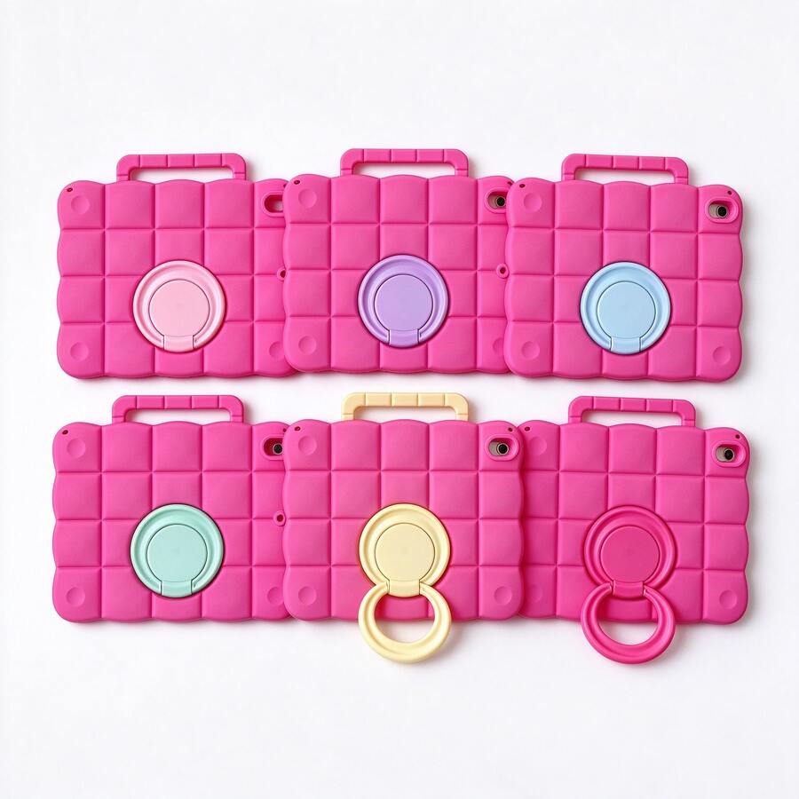 Shockproof Silicone Case With Handle & 360° Rotating Ring Kickstand, 6 Optional Ring Colors, Full Coverage Tablet Protective Cover For IPad - Multicolor - View 1