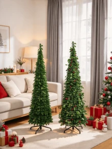 1.2m Slim Folding Christmas Tree, Multiple Colors Available, Stable Metal Base, Foldable Artificial Branches, Suitable For Indoor Home And Store Window Christmas Decorations - Multicolor - View 3