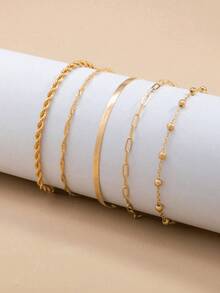 5pcs/Set Fashionable Elegant Metal Bracelet Set, Suitable For Daily Wear, Gift For Friends - Yellow Gold - View 4