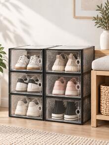 12pcs Large Shoe Boxes, Back To School, Stackable Modular Shoe Box, Clear Plastic Shoe Box With Lid, Shoe Display Box, White, Black, Grey - View 2