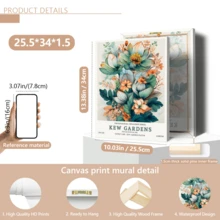 1-Piece Plant And Flower Poster, Printed On Turquoise And Peach Canvas, Vintage Art And Craft Style Wall Decoration.(Optional Frame) - A - View 19