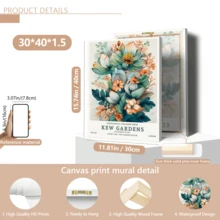 1-Piece Plant And Flower Poster, Printed On Turquoise And Peach Canvas, Vintage Art And Craft Style Wall Decoration.(Optional Frame) - A - View 18