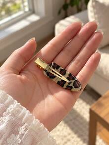 2pcs Leopard Print Acetate Hair Clips, Metal Crocodile Clips, Vintage Tortoise Shell Style, Bangs Clips, Suitable For Daily Styling And Party - Multicolor - View 7