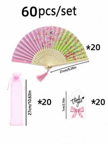 1-60件套粉色花卉竹製摺疊手扇，附歐根紗禮品袋與感謝標籤，婚禮賓客手扇，婚禮賓客伴手禮，新娘婚前派對禮物，伴娘禮物，準新娘禮物，花園婚禮與秋季婚禮裝飾 - 粉綠色 - 查看 14