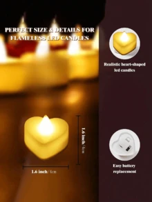 24/12/1入 心形 LED 電蠟燭 無火浪漫愛心 LED 茶蠟燭，適合浪漫之夜、情人節、週年紀念、婚禮餐桌派對裝飾，心形暖光 LED 茶蠟燭，愛心 LED 電蠟燭，適用於情人節、婚禮餐桌、萬聖節裝飾、聖誕裝飾 - 白色 - 查看 11