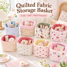 Quilted Fabric Storage Basket, Cute Plaid Desktop Organizer, Soft Padded Design, Foldable Small Storage Bin, Suitable For Cosmetics, Makeup, Stationery, Jewelry And Daily Essentials, Macaron Color Bedroom, Vanity, Dorm And Home Decor, Suitable For Women - View 1