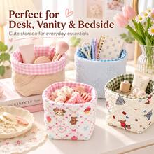 Quilted Fabric Storage Basket, Cute Plaid Desktop Organizer, Soft Padded Design, Foldable Small Storage Bin, Suitable For Cosmetics, Makeup, Stationery, Jewelry And Daily Essentials, Macaron Color Bedroom, Vanity, Dorm And Home Decor, Suitable For Women - View 7