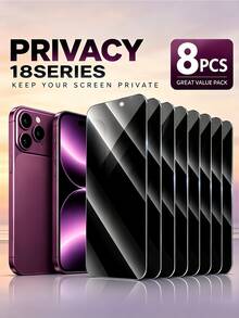 8Pcs Privacy Tempered Glass Screen Protector Full Coverage Anti-Spy Screen Film, Anti-Fingerprint Anti-Scratch High Sensitivity Privacy Phone Screen Protective Glass Compatible With IPhone Duo 18 Pro Max 17 16 15 14 13 12 11 - Black - View 11
