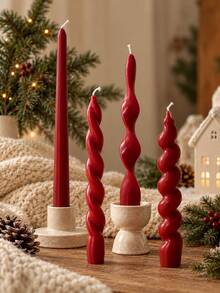 Red Christmas Tree Twisted Cone Candle, Spiral Shaped Decorative Candle, Suitable For Christmas Table, Holiday Party, Wedding And Home Decor - Red - View 3
