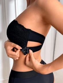 2pcs/Set Women's Fashion Strappy Buckle Lace Patchwork Lingerie, Strapless Camisole Top, Unlined Spaghetti Strap Bra - Multicolor - View 2