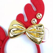 1pc/Christmas-Themed Reindeer Headbands, Soft And Skin-Friendly With Red-Green Color Blocking, Festive Party-Style Accessories For Holiday Gatherings - Bow Tie Antlers - View 4