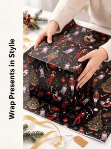 1 Roll, 43*300 Cm (16.93*118.11 Inches), Walnut-Crate Pattern Wrapping Paper, Cute Cartoon Christmas Element Patterns, Christmas-Style Printed Gift Wrapping Paper, Festive Gift Wrapping Paper - Multi-color - View 5