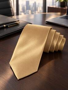 1PC Men's Solid Color Tie Formal Business Tie Men's Wedding Tie - Gold - View 3