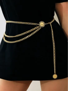 1pc Women's Simple Adjustable Waist Chain, Versatile Summer Body Chain, Suitable For Beach Vacation, Daily Casual Wear, 3-Layer Gold Waist Chain - Chain Waist Belt - View 2