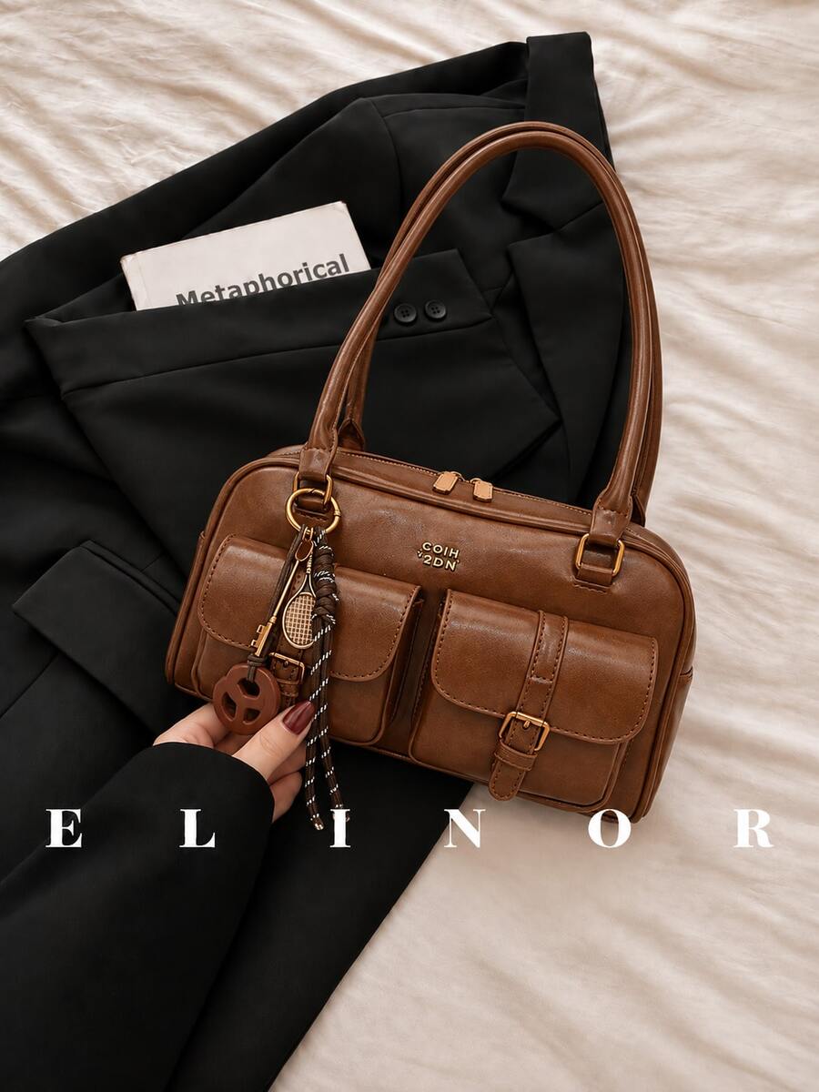 XD Women's Vintage Solid Color PU Handbag "Dark Academia Style" Bag-Multi-Pocket Office Handbag, Suitable For Halloween Party And Daily Casual Wear