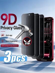 3Pcs 9D Privacy Tempered Glass Screen Protector, Anti-Spy Anti-Fingerprint Full Coverage Anti-Scratch Phone Screen Guard Film Compatible With IPhone Duo 18 Pro Max 17 16 15 Plus 14 13 12 11 Series - Black - View 7