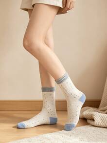 1/4 Pair All-Season Colorful Polka Dot Soft Contrast Toe & Cuff Fresh Bright Mid-Calf Socks - Multicolor - View 13