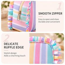 Custom Embroidered Striped Ruffle Trim Makeup Bag, Large Capacity Cosmetic Bag, Travel Makeup Organizer For Girl, Perfect Personalized Gift - Multicolor - View 7