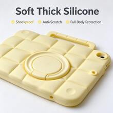 Soft Grid Silicone Tablet Case Compatible With Ipad, Portable Handle & 360° Rotating Kickstand, Anti-Drop Full Coverage Protective Cover, Multi-Color Ring, Fits All Generations - Multicolor - View 4