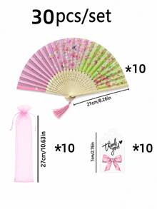 1-60件套粉色花卉竹製摺疊手扇，附歐根紗禮品袋與感謝標籤，婚禮賓客手扇，婚禮賓客伴手禮，新娘婚前派對禮物，伴娘禮物，準新娘禮物，花園婚禮與秋季婚禮裝飾 - 粉綠色 - 查看 12
