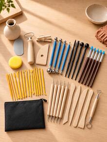 42pcs Clay Sculpture Tool Set With Storage Bag, Wooden Handle Ceramic Shaping And Carving Tools, DIY Sculpture Shaping Kit, Suitable For Polymer Clay, Pottery, Crafts, Ideal For Beginners And Artists - 42-piece Clay Tool Set - View 7