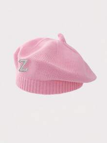 1pc Women's Solid Color Warm Knitted Beret, French Princess Style Classic Knitted Hat, With Pearl Letter Decoration, Artist Hat, Suitable For Daily Casual And Party Wear - Pink - View 14