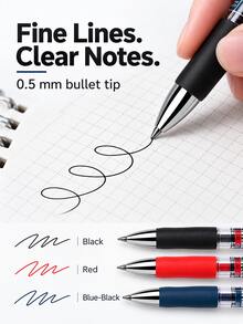3/6/12pcs Retractable Gel Pens Set, 0.5mm Large Capacity Black, Dark Blue & Red Ink Pens, Smooth Writing Signature Pens For Students, Teachers, School Supplies & Office Stationery - Multiple Options Available - View 2