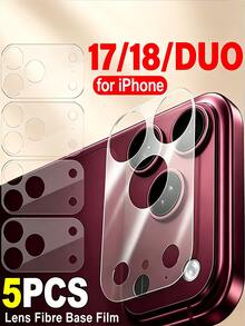 5Pcs Matte Lens Fibre Base Soft Film Anti-Fingerprint Camera Lens Protector, Full Cover Anti-Scratch Transparent Matte Camera Lens Protective Film Compatible With IPhone Duo 18 Pro Max 17 - Clear - View 7