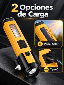 linterna de emergencia, linterna para auto, linterna multifuncional, linterna LED, linterna recargable,linterna emergencia auto,Linterna de Emergencia Multifuncional para Auto con , Cortador de Cinturón, Luz LED Lateral, Enfoque Ajustable, Luz de Advertencia, Panel Solar y Carga Tipo-C para Coche, - Rectangular - Ver 8