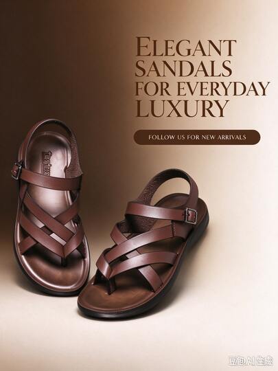European & American Style Men's Vintage Brown Cross Strap Toe Sandals, Versatile Commuter Breathable Soft Sole Anti-Slip Back Strap Casual Slides