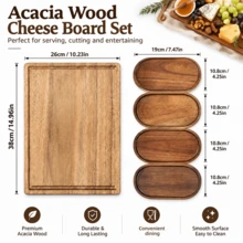 5-Piece Set Acacia Wood Platter Set, Portable Cheese Serving Tray, Suitable For Sausage, Snacks, Cured Meats And Appetizers, Picnic And Gift Kitchen Serving Tray. Ideal Gift For Housewarming, Wedding, Family Gathering, Date Night. This Durable Cheese Cutting Board Is Perfect For Kitchen, RV Travel And Various Celebrations. - View 6