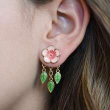 1pair Fashionable Enamel Colorful Flower & Leaf Earring Jacket For Women, Unique Design, Suitable For Gifting On Holidays, Birthdays And Everyday Wear Valentines,Mom,Mother,Mother's Day,Gift - Multicolor - View 9
