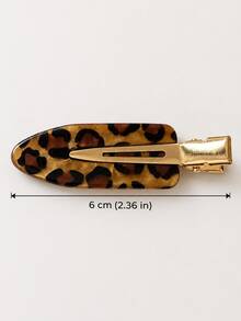 2pcs Leopard Print Acetate Hair Clips, Metal Crocodile Clips, Vintage Tortoise Shell Style, Bangs Clips, Suitable For Daily Styling And Party - Multicolor - View 3