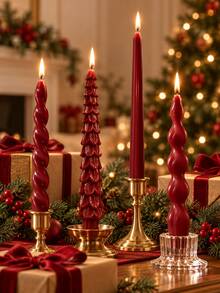 Red Christmas Tree Twisted Cone Candle, Spiral Shaped Decorative Candle, Suitable For Christmas Table, Holiday Party, Wedding And Home Decor - Red - View 5