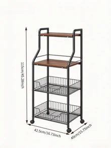 1pc 4-Tier Movable Metal Storage Rack, With Wood Top And Universal Wheels, Wire Storage Baskets, Stable Structure, Space Saving, Floor Standing Storage Rack / Storage Cart, Suitable For Kitchen, Living Room, Bathroom And Dormitory - Multiple Specifications - View 11
