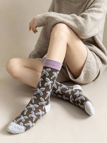1/3 Pairs All-Season Vintage Artistic Jacquard Pattern Fashion Versatile Mid-Calf Socks - Multicolor - View 5