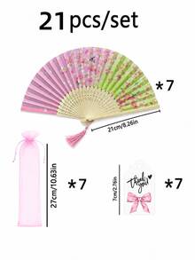 1-60件套粉色花卉竹製摺疊手扇，附歐根紗禮品袋與感謝標籤，婚禮賓客手扇，婚禮賓客伴手禮，新娘婚前派對禮物，伴娘禮物，準新娘禮物，花園婚禮與秋季婚禮裝飾 - 粉綠色 - 查看 23