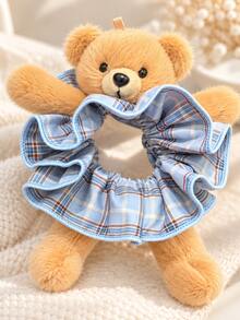 Soft Plush Teddy Bear Plaid Headband Hair Clip, Korean Style Super Cute Hair Accessory, New Hair Clip - Multicolor - View 6